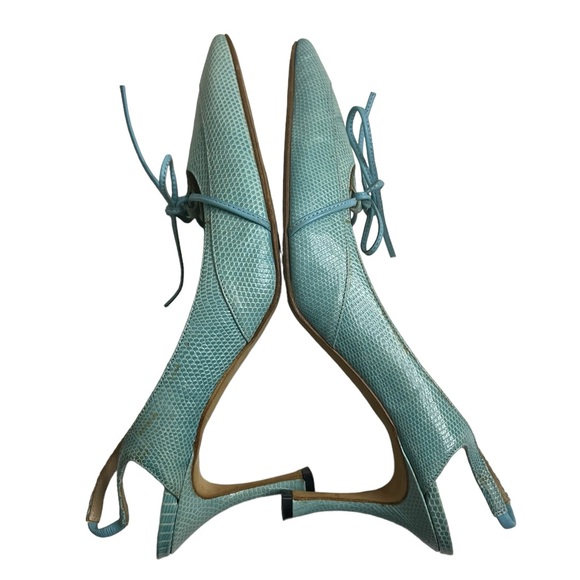 MANOLO BLAHNIK Reptile Skin Leather SHOES Slingbacks Heels Pump blue size 37 - Picture 7 of 15